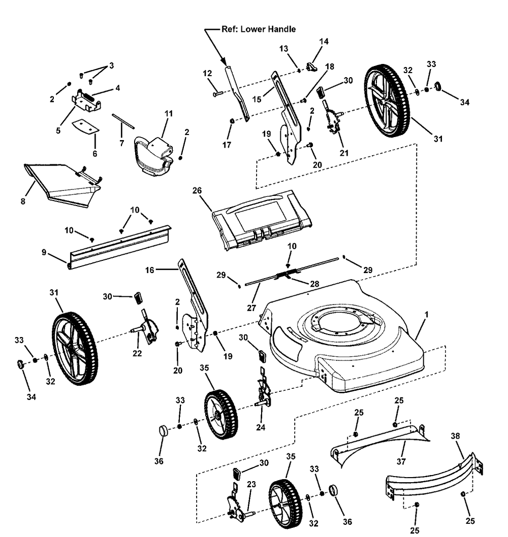 Deck Assembly - Push, Hi-Wheel Diagram and Parts List for 7800509-BT22675HW 2009 Briggs and Stratton Lawn Mower